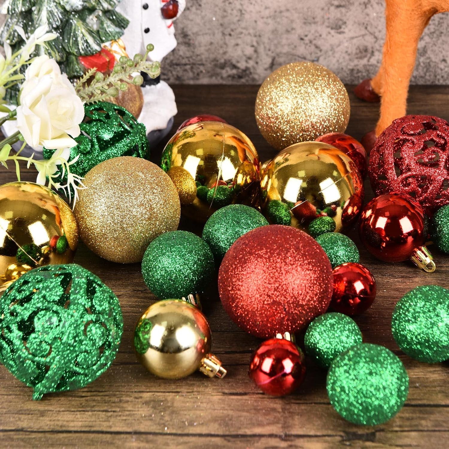 Christmas Balls Tree Ornaments Set, Shatterproof Xmas Decorations Set with Reusable Hand-held Gift Package for