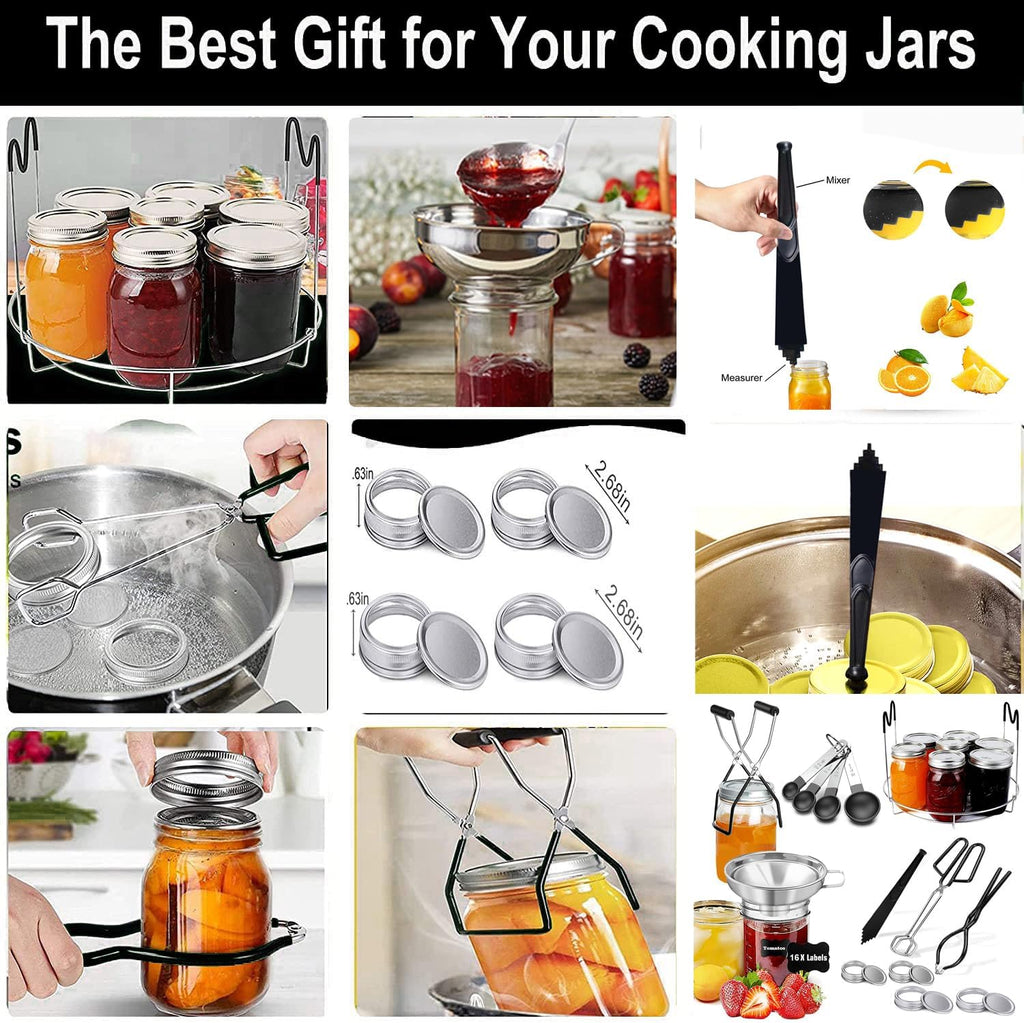 Canning Supplies Starter Kit For Mason Jars - Pot, Funnel, Lifter, Wrench, Tongs, Lid Lifter & Bubble Remover