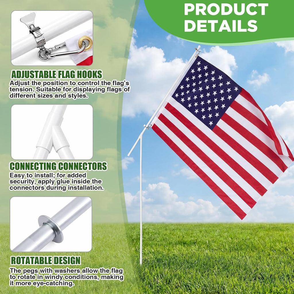 Portable Flag Pole Kit with 3'x5' American Flag-PVC Telescoping Flagpole for RV, Camping, Tailgate-Tire Mount &