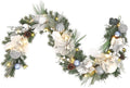 Pre-lit 6 feet Winter White Silver Christmas Garland Decor 20 LED Lights,Garland with Balls and Ribbon Bow,Xmas