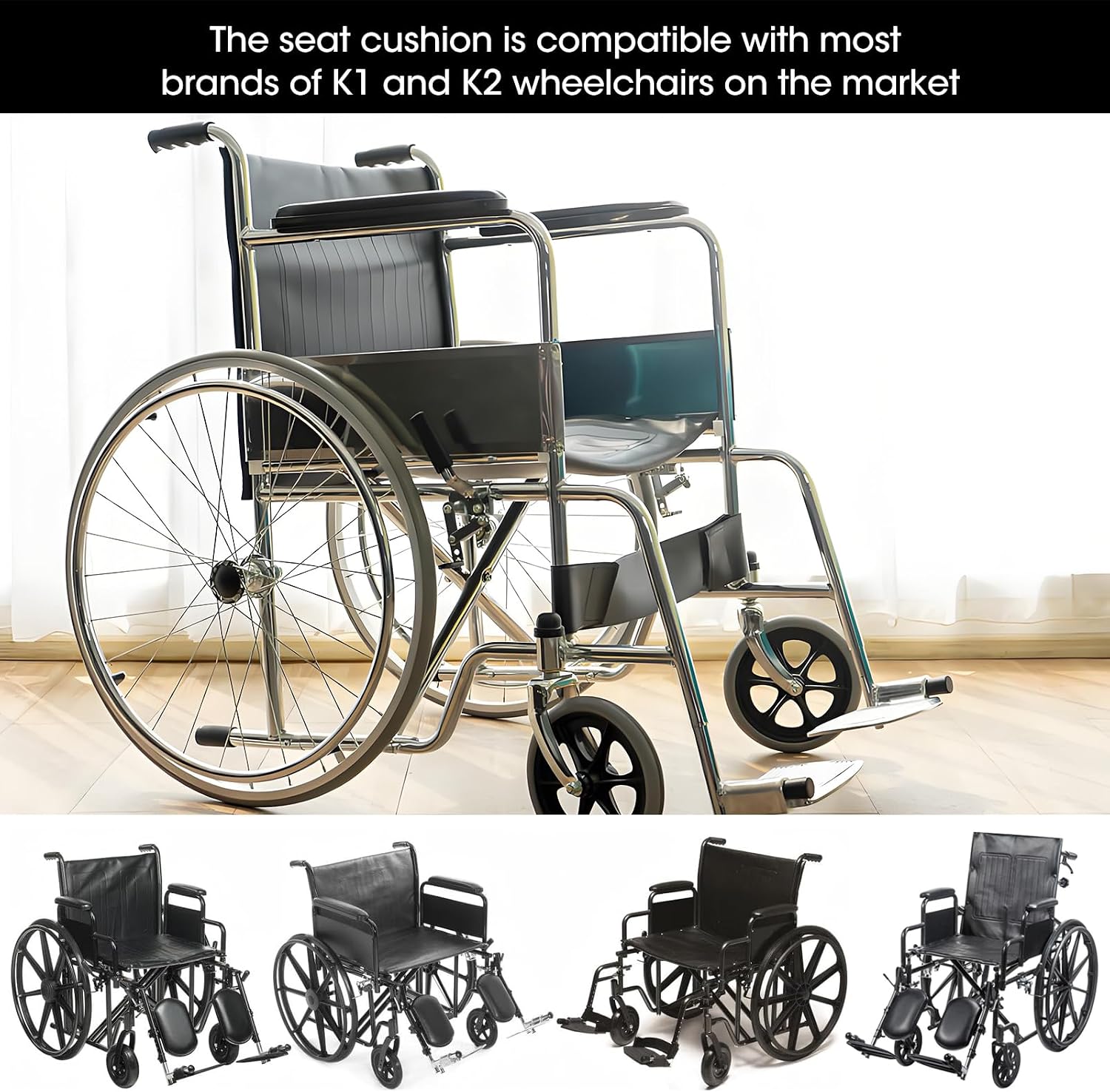 18x16 Inch Wheelchair Seat Cushion Replacement - Universal Fit|Leather Upholstery with Memory Foam Core, Enhanced