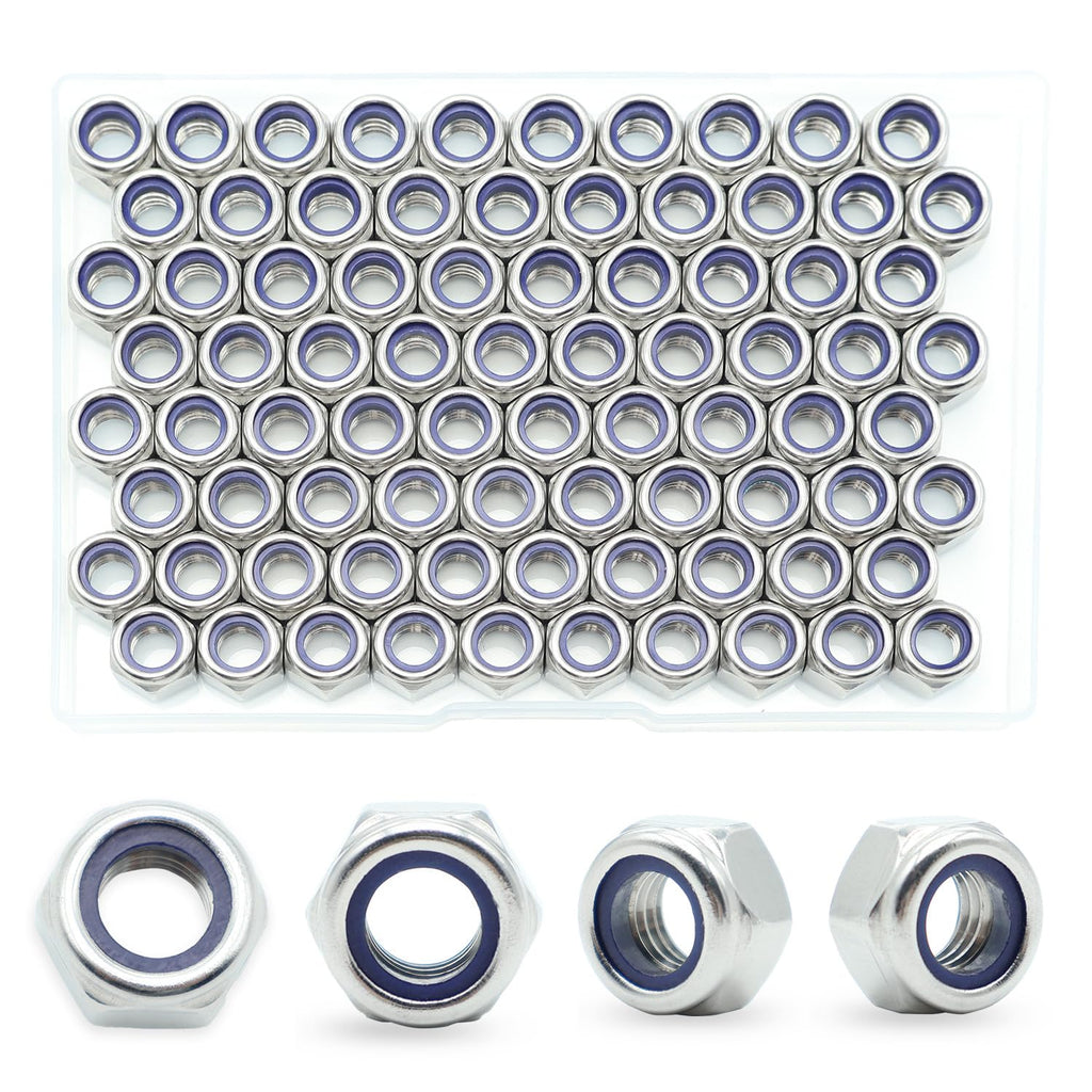 M8-1.25 Nylon Insert Lock Nuts 85 Pack, 304 Stainless Steel Hardware Nuts