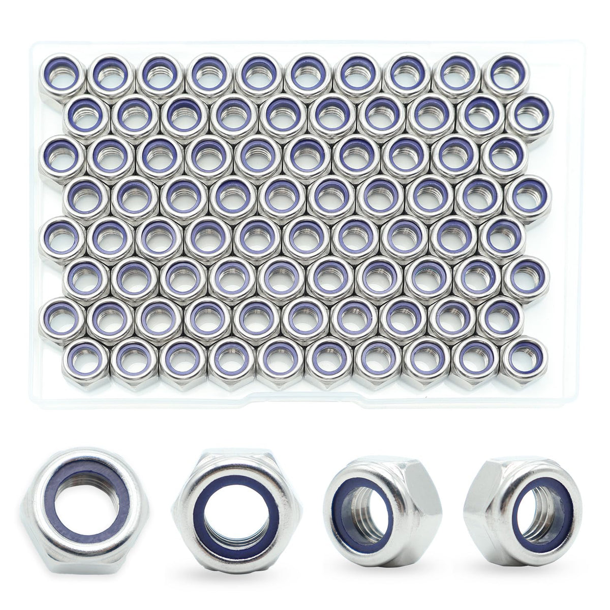 M8-1.25 Nylon Insert Lock Nuts 85 Pack, 304 Stainless Steel Hardware Nuts