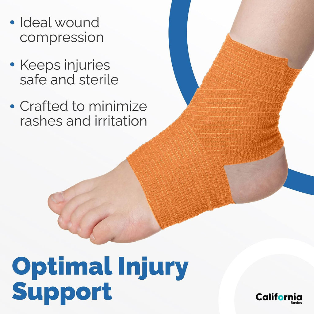 Self-Adhesive Medical Tape (2 inch) - Pack of 12 - Cohesive Bandage Wrap Rolls - Waterproof Athletic Tape - Self
