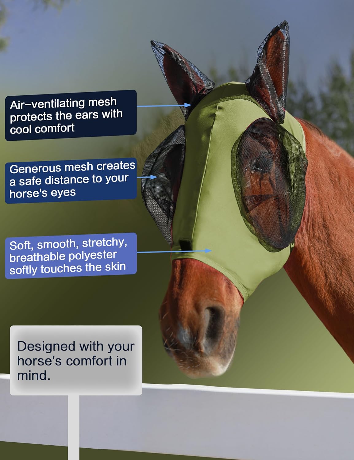 Horse Fly Mask with Ears, Fly Mask for Horses, Breathable Mesh
