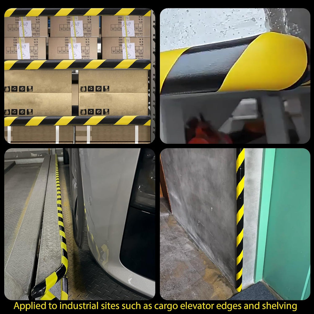Wall Edge Corner Guards 196.9in (5m), Yellow & Black Foam Protector Padding with Self Adhesive Backing for Garage