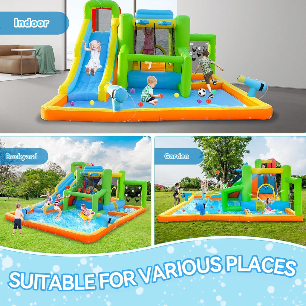 Inflatable Bounce House Water Slide, Bounce House for Kids Indoor Outdoor Bouncy House with 550W Blower, Bounce