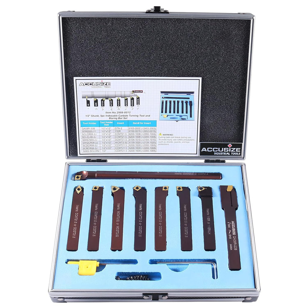 Accusize 1/2 in Shank Indexable Carbide Turning Tool Set, 2988-0012