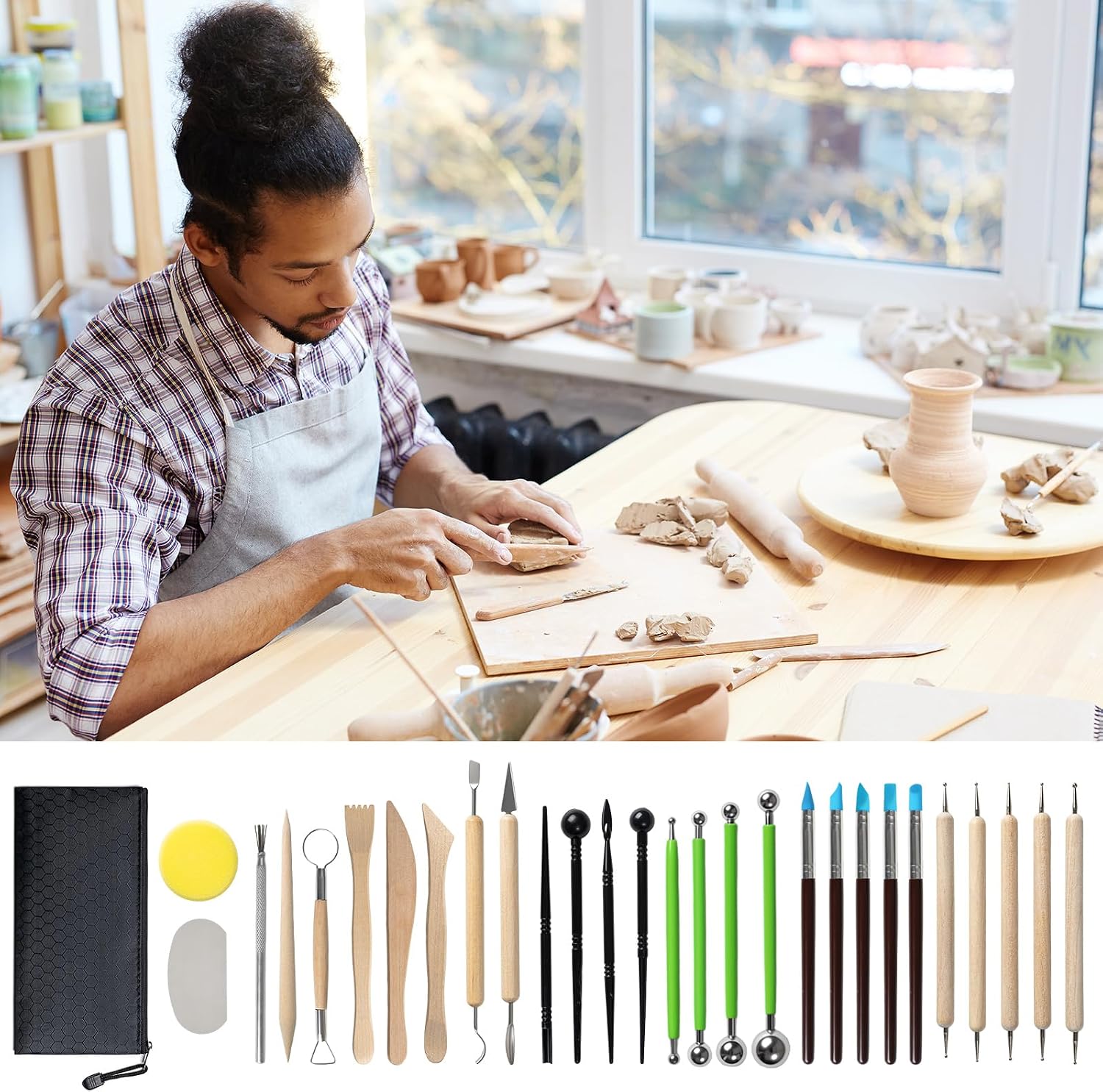 29 PCS Clay Tool, Clay Sculpting Tools Kit, Pottery Tools Can be Used for Stippling, Carving, Molding, and Shaping