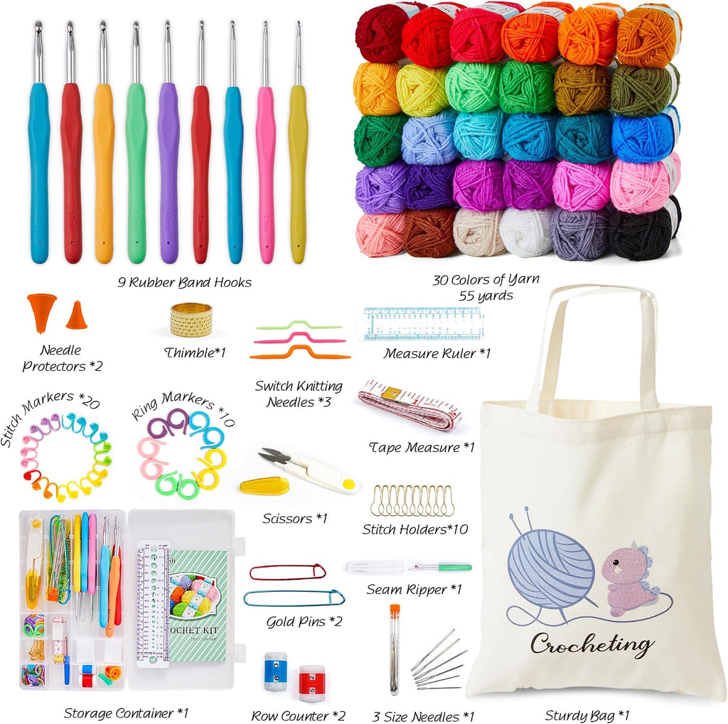Crochet Kit for Beginners Adults, 30 Acrylic Yarn Skeins 1650 Yards Yarn, 105 PCS Crochet Kit with Hooks Set,Includes