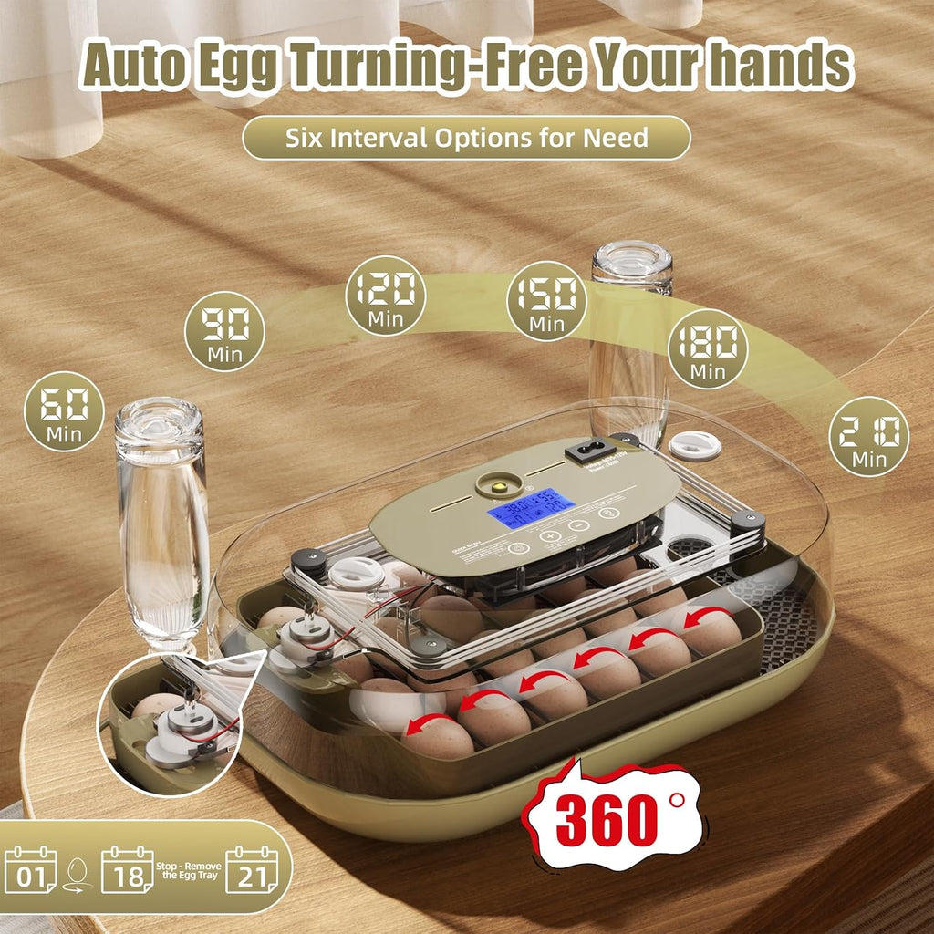 Incubator for Hatching Eggs, 24 Egg Incubator with Precise Temperature Control, Auto Egg Turner, 360° Clear View, LED