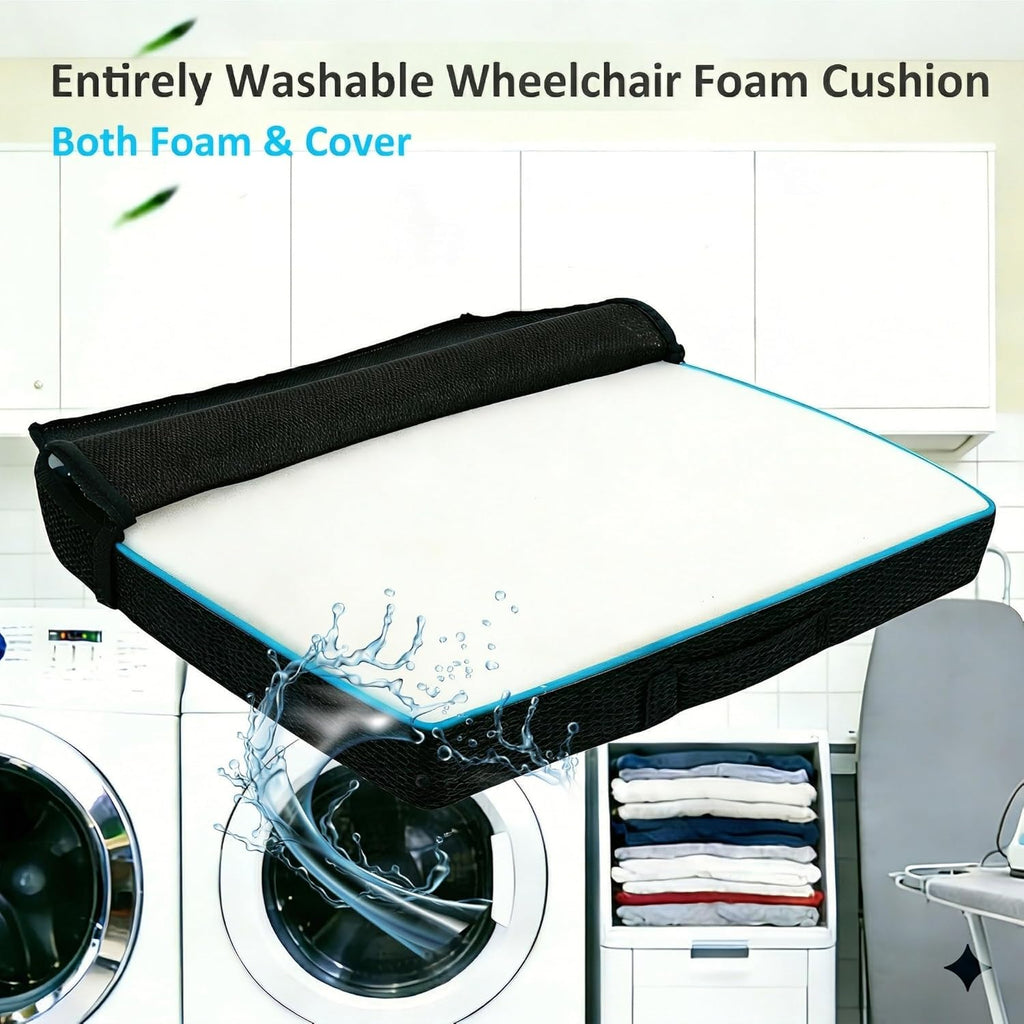Washable Wheelchair Seat Cushions–Easy Maintenance Wheelchair Cushion That Reduces Caregiver Workload–Patented
