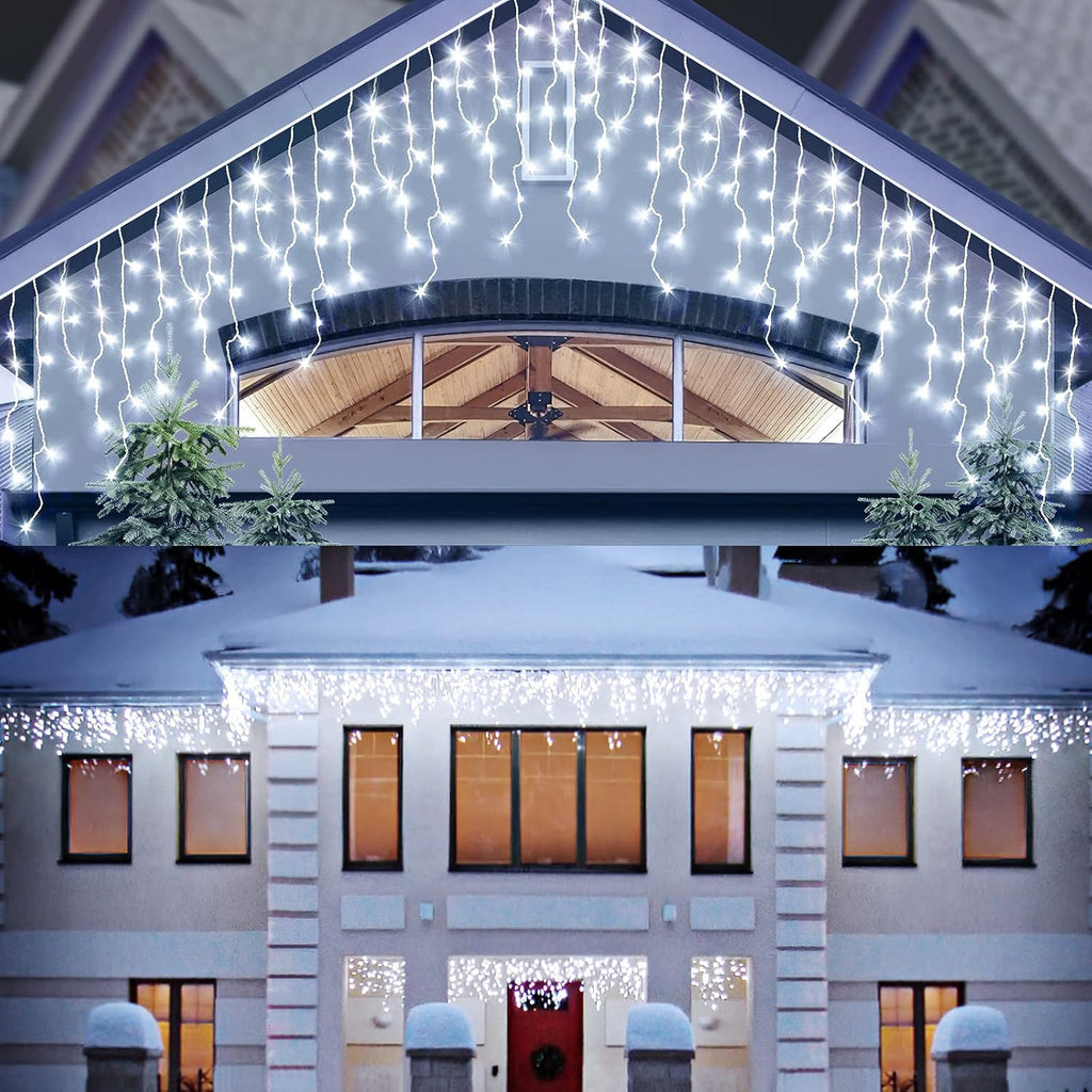 400 Led Icicle Lights White Outdoor,32.8ft,Outside Christmas Decor | 75 Drops Icicle Lights,8 Modes,Waterproof Fairy