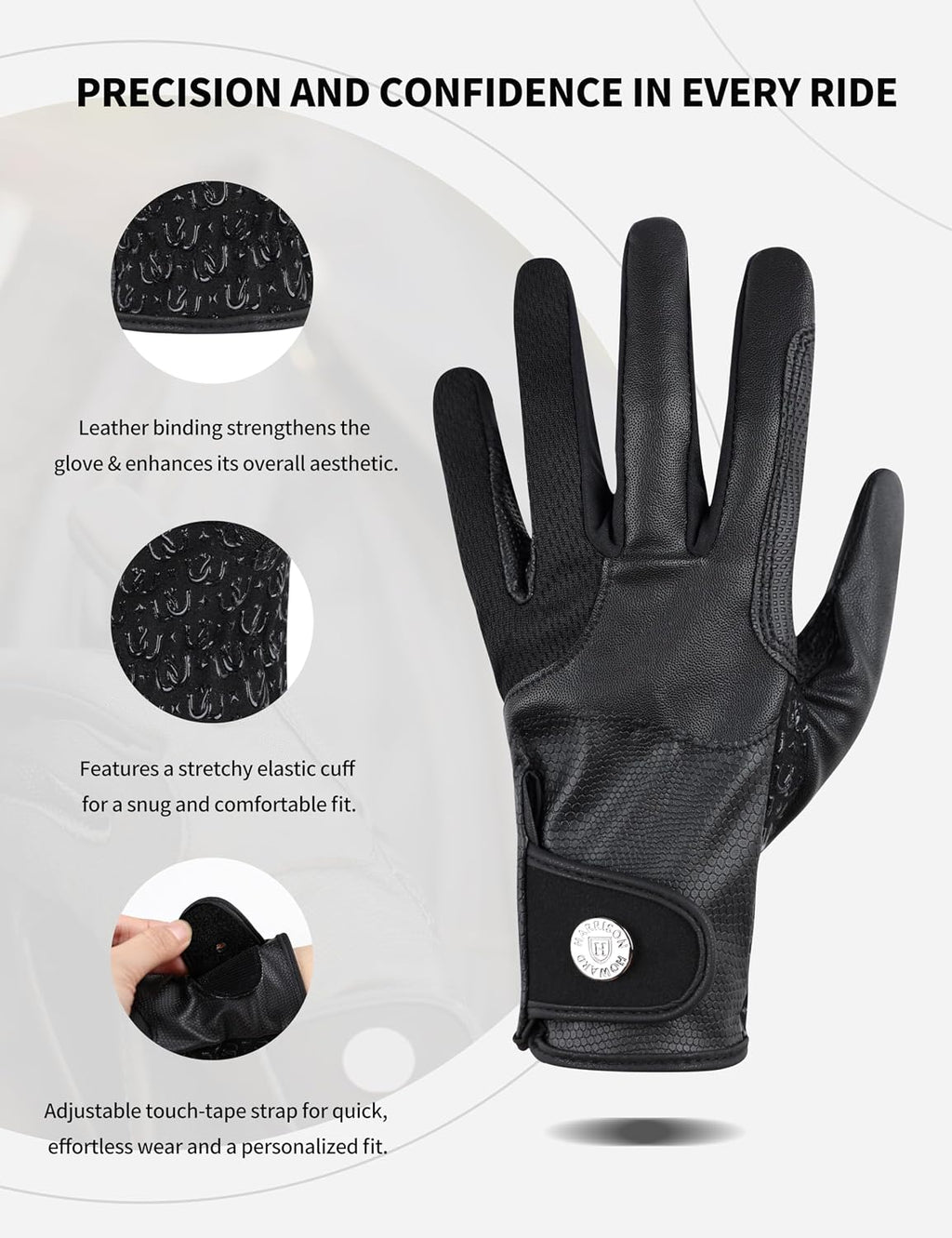 Riding Gloves Equestrian Women All-Season PU Leather Horse Riding Gloves Horseback Non-Slip Silicone Palm