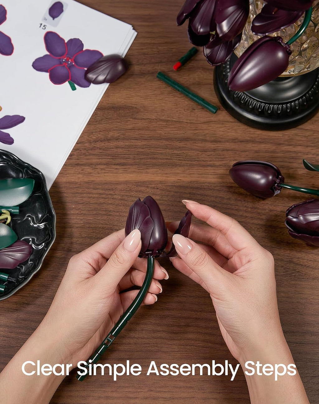 Dark Purple Tulip Flowers Building Set Botanical Bouquet for Her