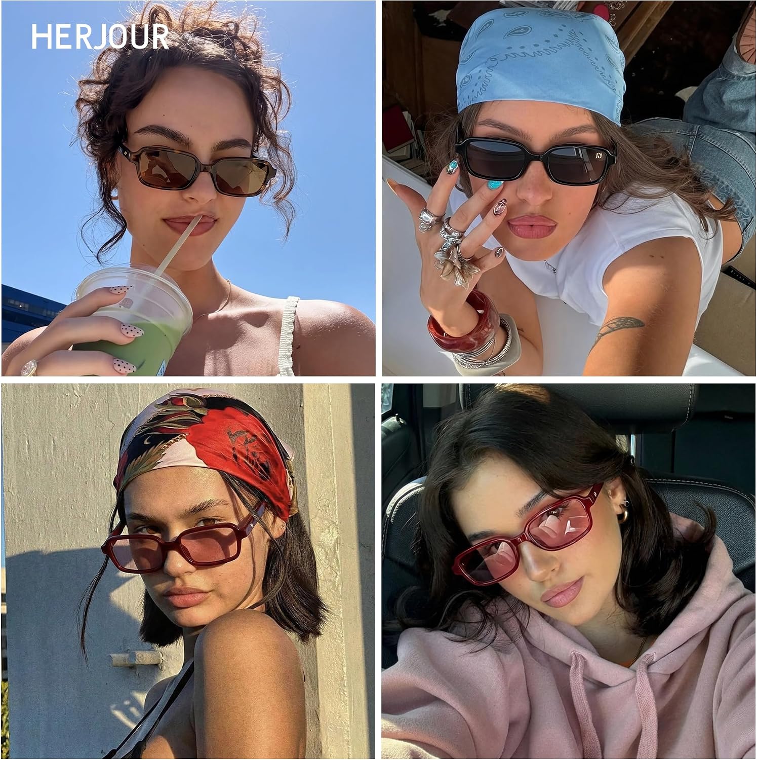 Polarized 90s Y2K Rectangle Sunglasses for Women | Classical Vintage Square Shades AR82383