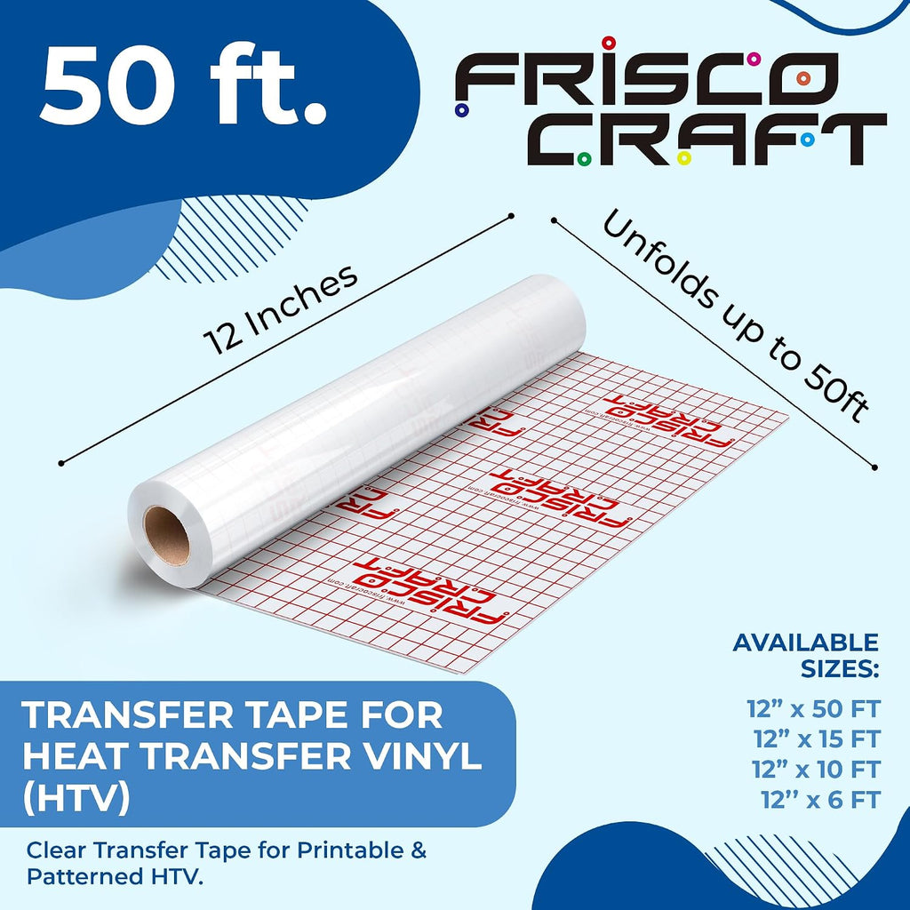 Clear Heat Transfer Vinyl Transfer Tape 12" x 50 ft | Iron-On Tape Patterned HTV & Adhesive Paper for Large & Small