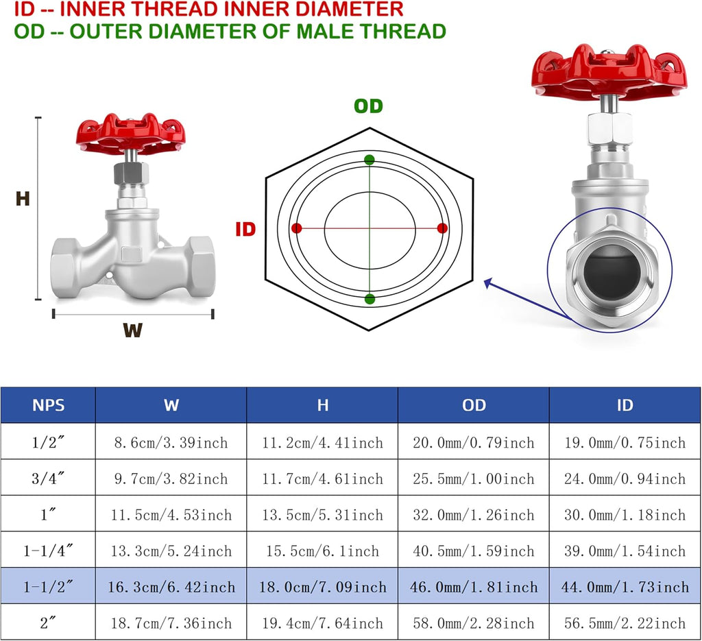 1-1/2" NPT S-Type Wye Pattern Globe Valve, Stainless, Female Thread, DN40