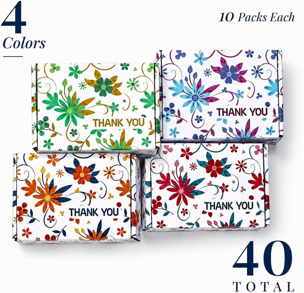 40 Pack Colored Floral Small Shipping Boxes, 6x4x2 Inches