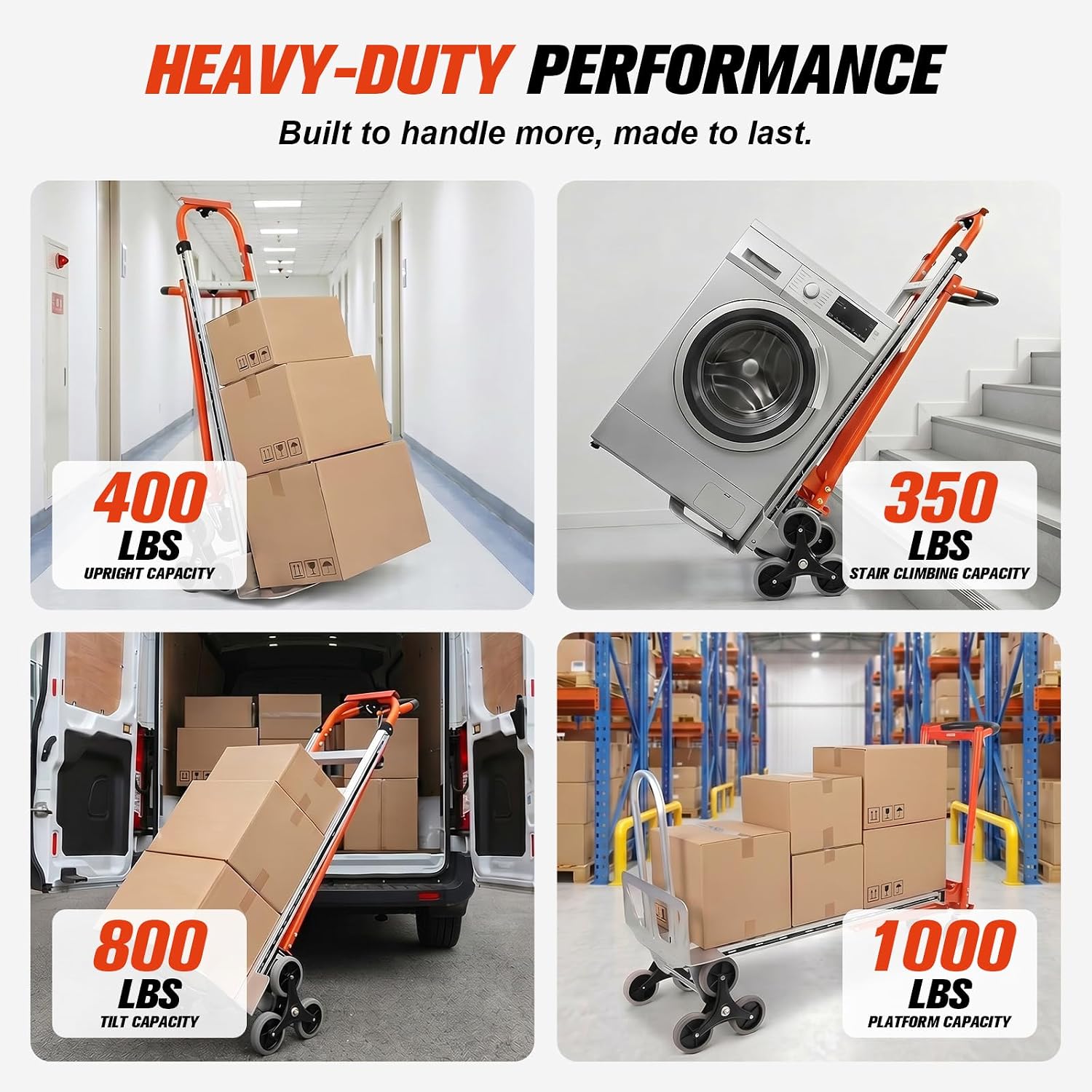 4-in-1 Convertible Stair Climbing Hand Truck, 1000LBS Heavy Duty Dolly Cart, Reinforced Aluminum Stair Climbing Dolly