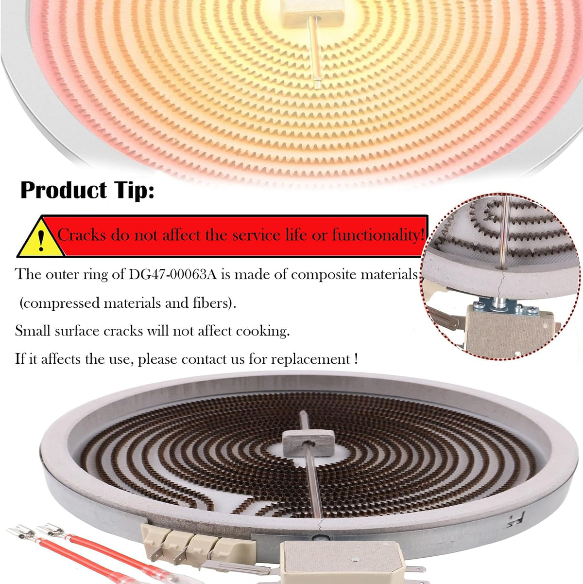JEENDA 10in Radiant Surface Element DG47-00063A Compatible With Samsung Stove Replacement Parts AP5986690, Compatible With LG Samsung Electric Ranges Electric Stove Top Burner Element MEE62385201