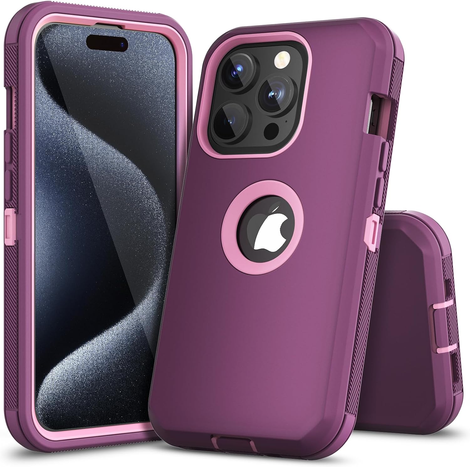 for iPhone 15 Pro Case Full Body Drop Protection, 6.1-inch Pink | Rugged Case Shockproof 2-Layer, Dustproof Heavy