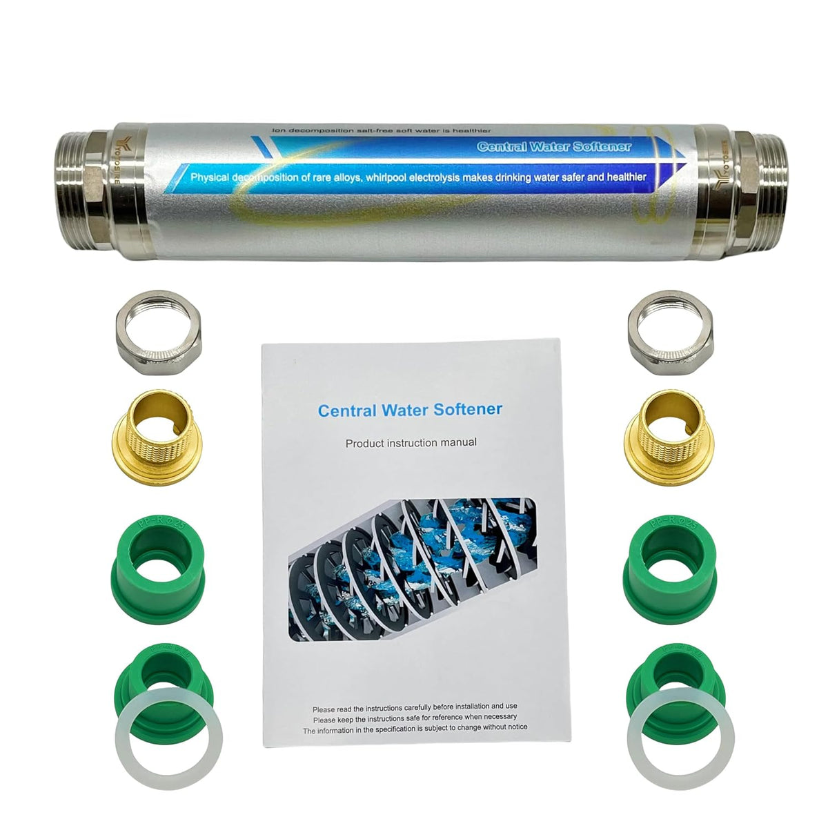 Salt-Free Whole House Water Descaler,4-in-1 Pipe Adapter Water Descaler System, 3/4" NPT,Prevents Limescale in