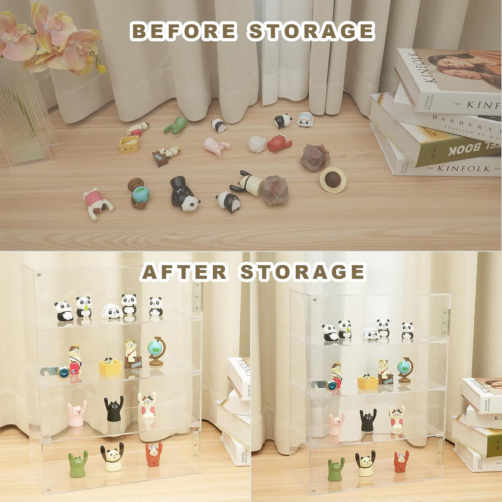 4 Shelf Acrylic Display Case with Lock, Cabinet for Collectibles | Clear lockable countertop showcase, vitrinas para