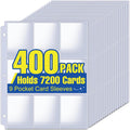 400 Pack Card Sleeves Binder Sheets, Holds 7200 Cards | 9 Pocket Card Sleeves for 3 Ring Binder, Trading Cards