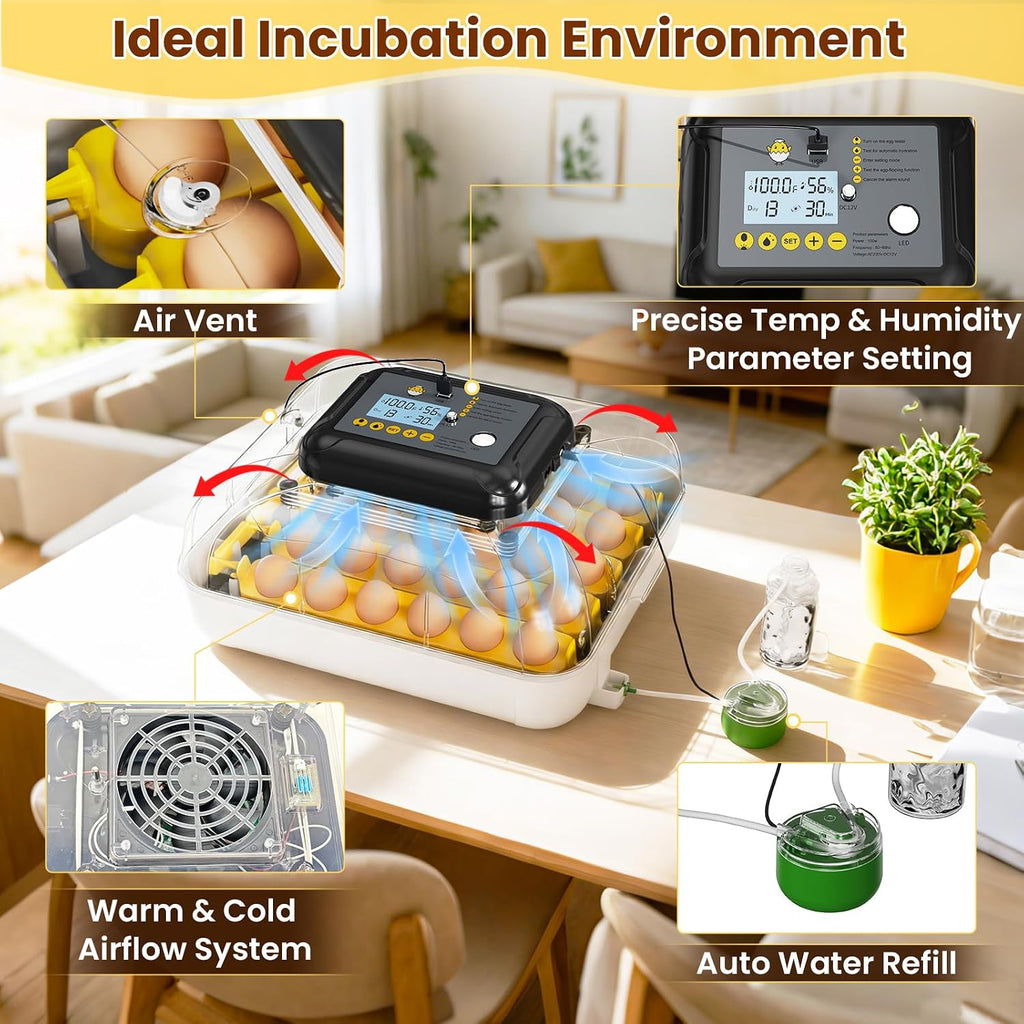 Incubators for Hatching Eggs, 30 Chicken Eggs Incubator with Automatic Egg Turning, Dual Power Supply, Egg Candler