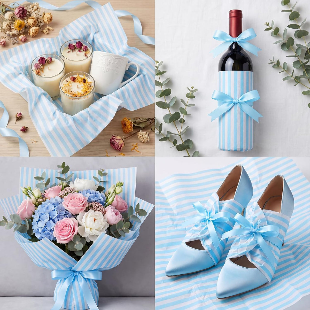 Light Blue Tissue Paper for Gift Bags 20 x 14 Inch Blue Pin Stripe