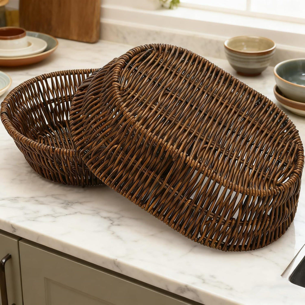 3 Pack Wicker Bread Basket, 11 Inch Food Serving Tray