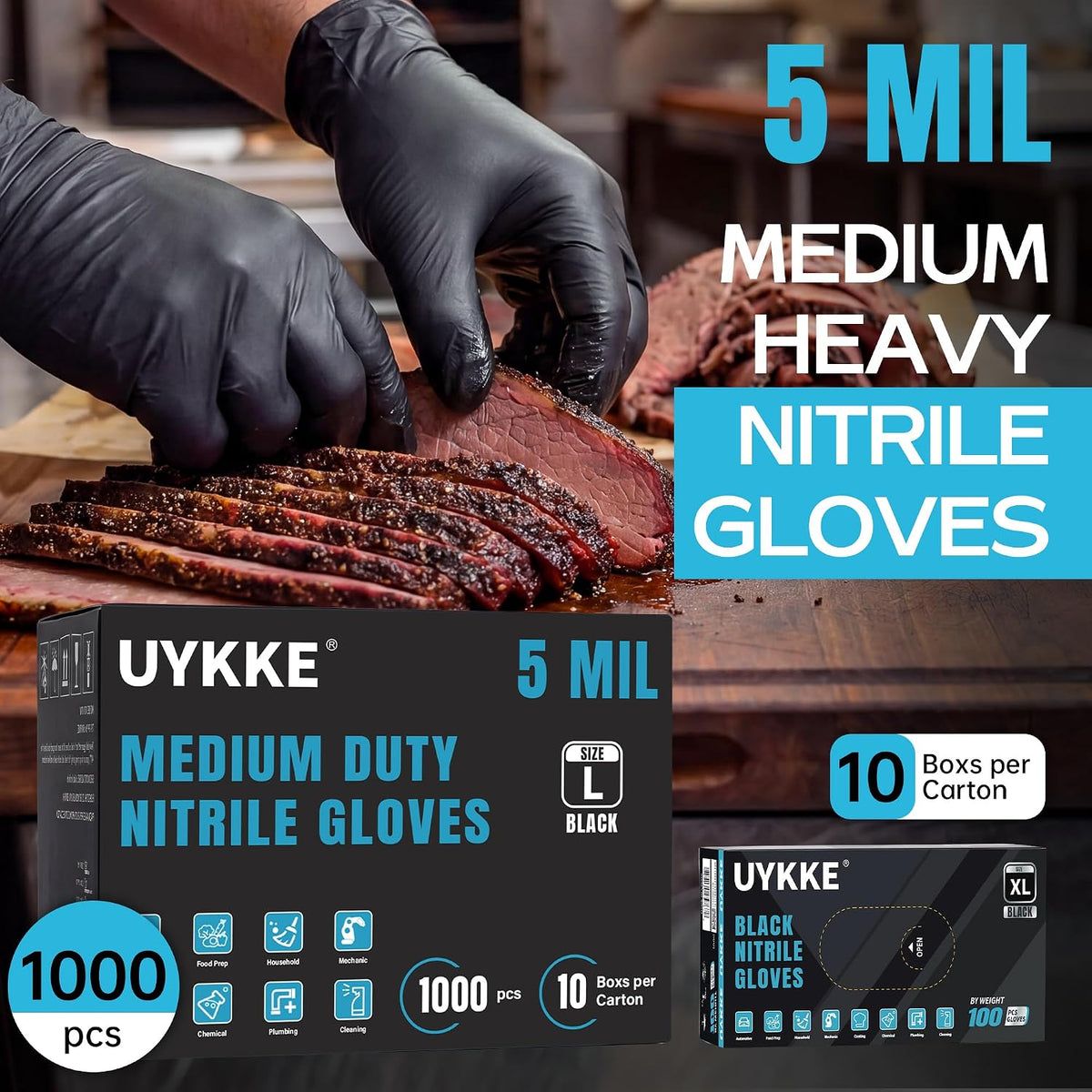 Nitrile Gloves 5 Mil Disposable Latex Black Nitrile Gloves Large