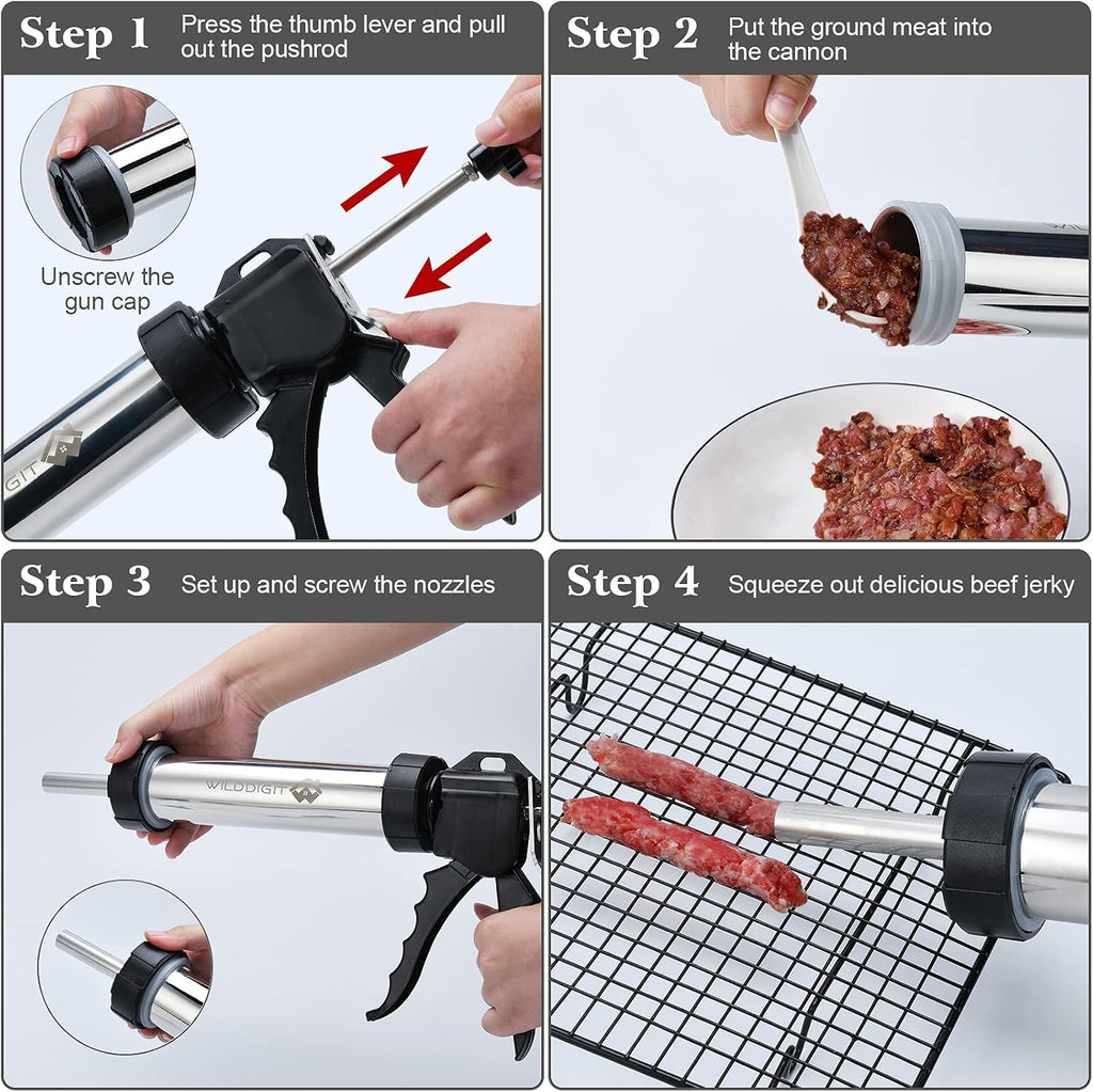 2.1 LB 3rd Gen Professional Stainless Steel Sausage Stuffer, Jerky Gun Kit