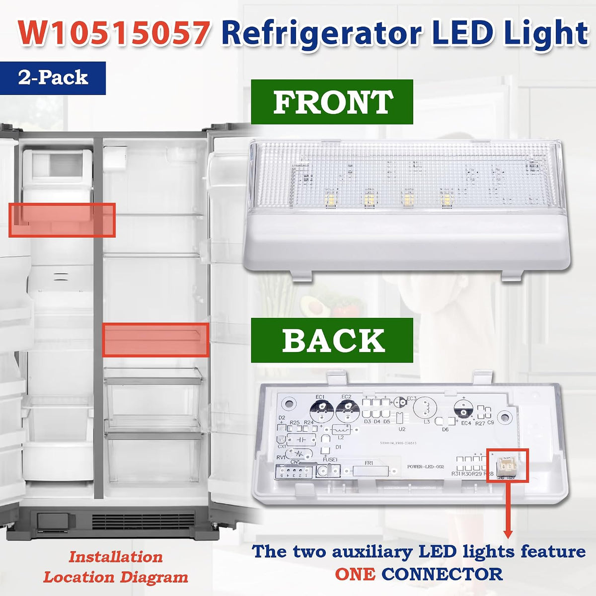 3-Pack Refrigerator LED Light Kit Fit for Whirl-pool WRS325FDAM04 Freezer