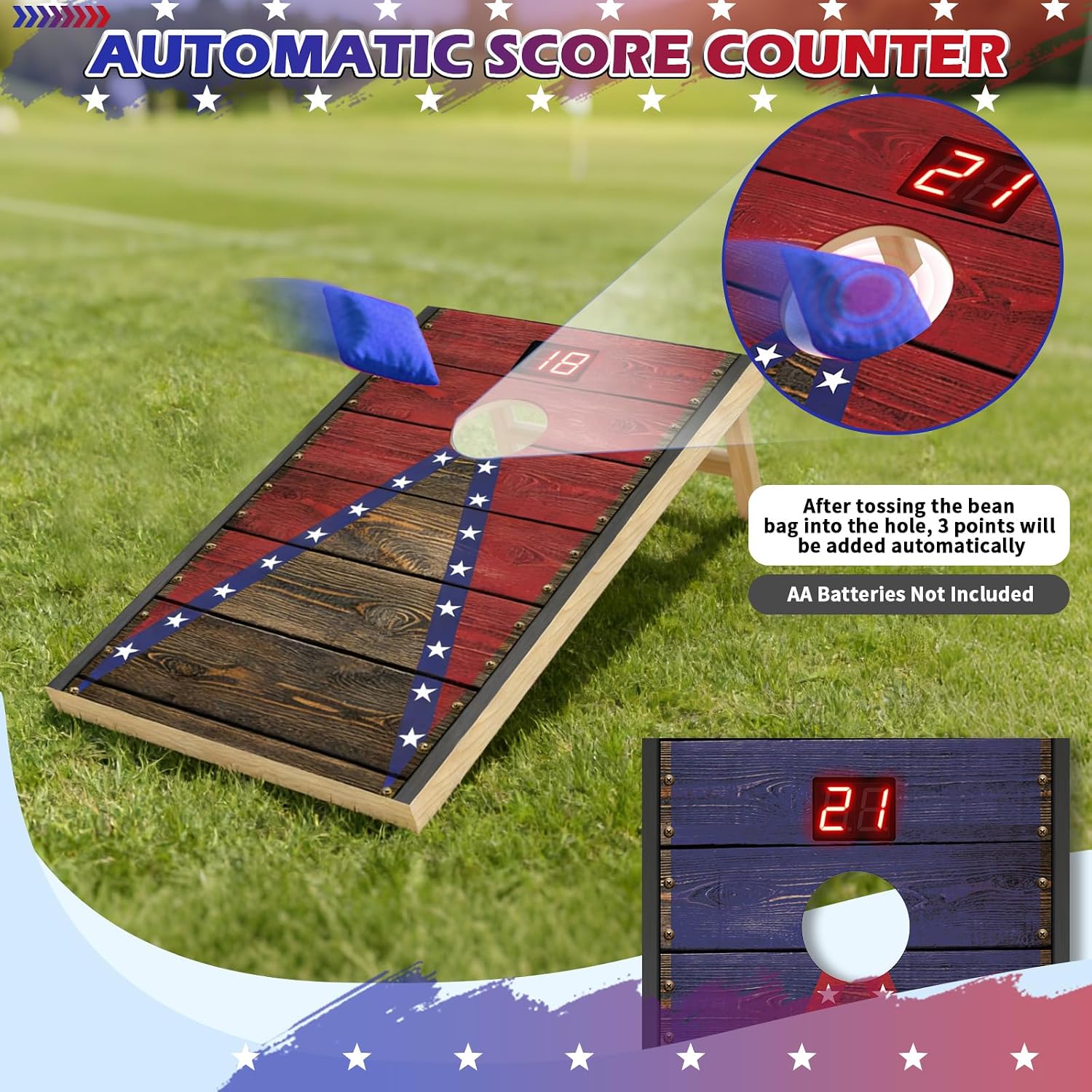 Electronic Cornhole Board Set 4x2ft 3x2ft 2x1ft, Automatic Scoring Corn Hole Games for Adults & Kids, Wooden Portable