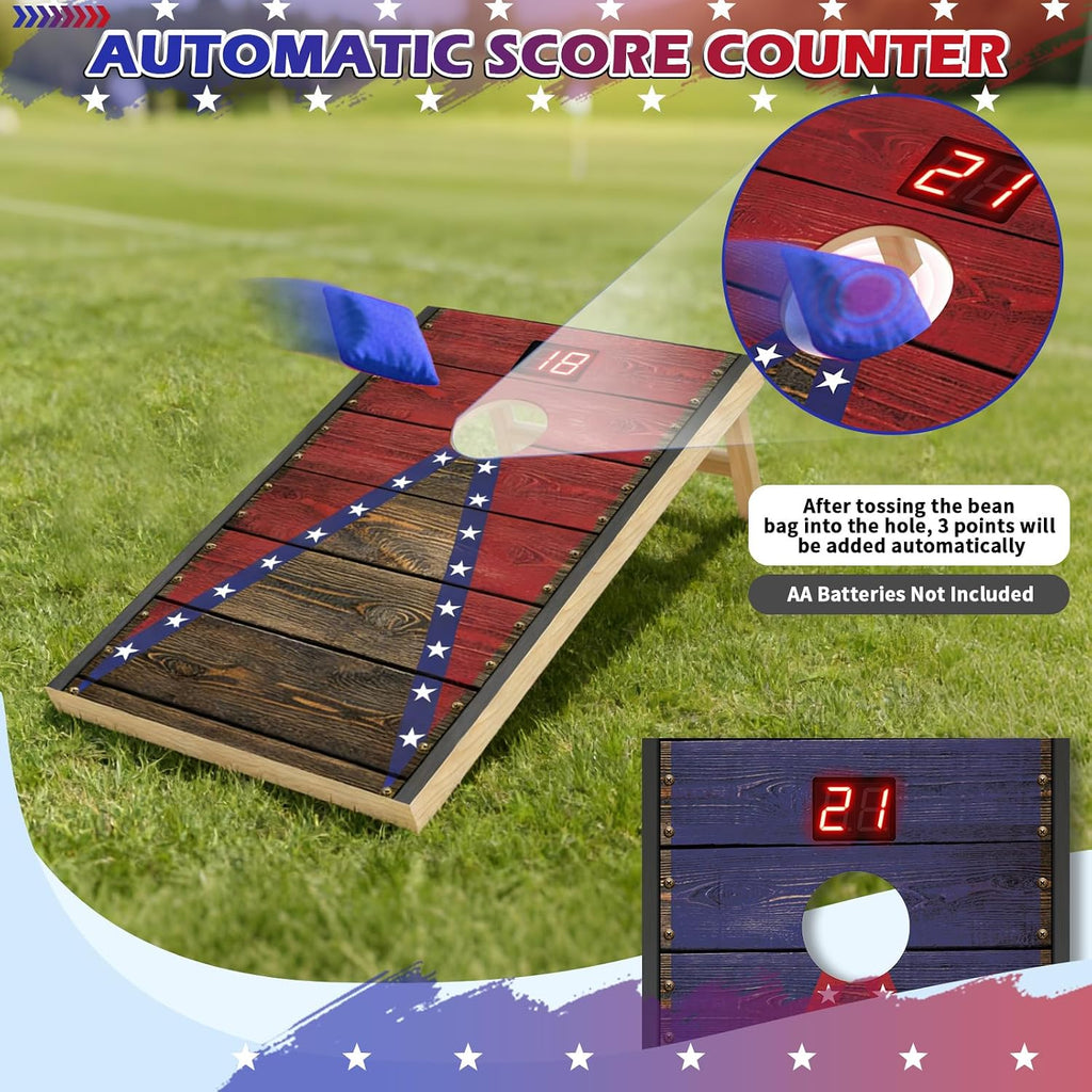 Cornhole Board Set with Automatic Score Counter 4x2ft 3x2ft 2x1ft | Solid Wood Frame, Corn Hole Games for Parks