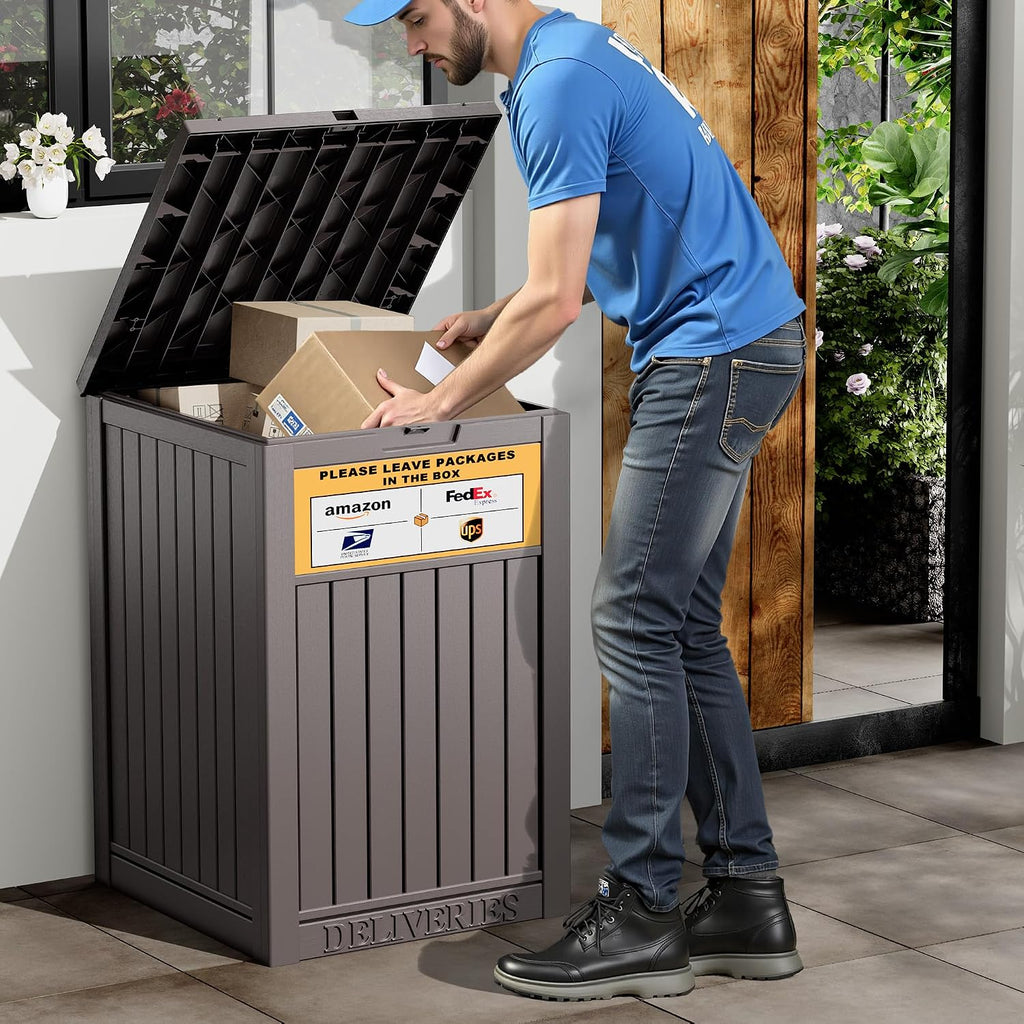 Package Delivery Box for Outside, Waterproof Outdoor Storage, Brown