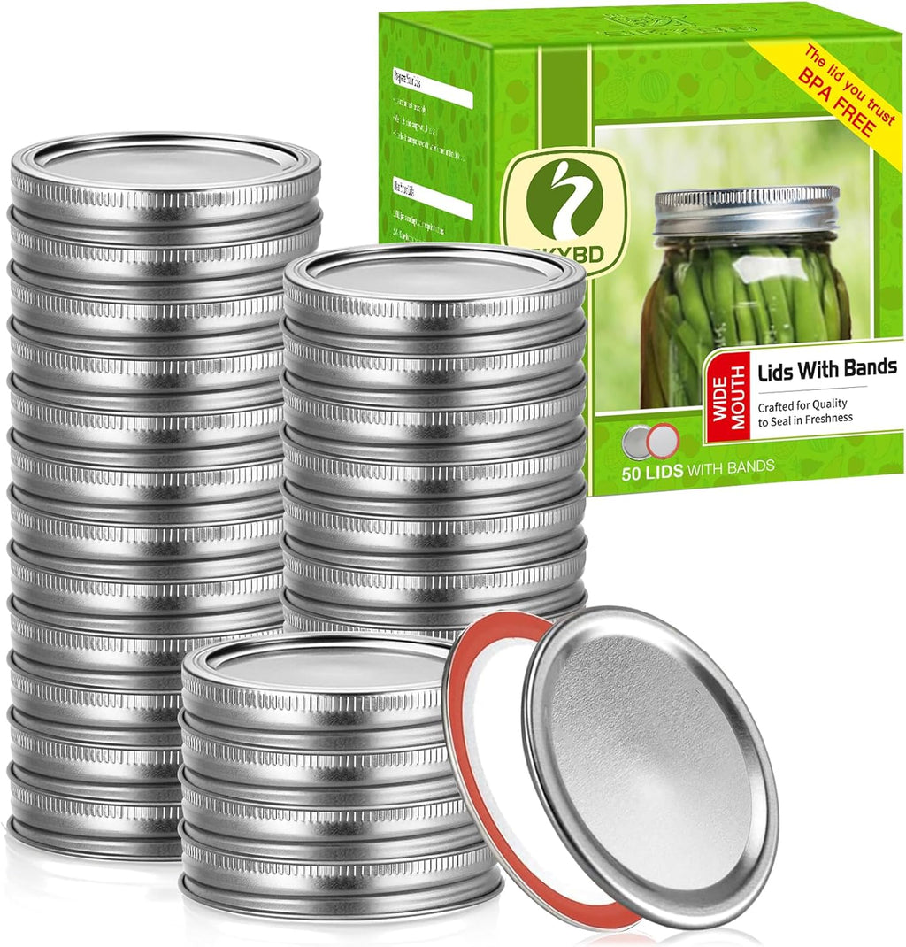 100Pcs/50 sets Canning Lids and Rings Wide mouth, Premium Mason Jar Lids with Rings/Bands for Ball, Kerr Jars - Food