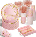 Pink Gold Paper Plates, 175PCS Disposable Dinnerware Set for 25 Guests