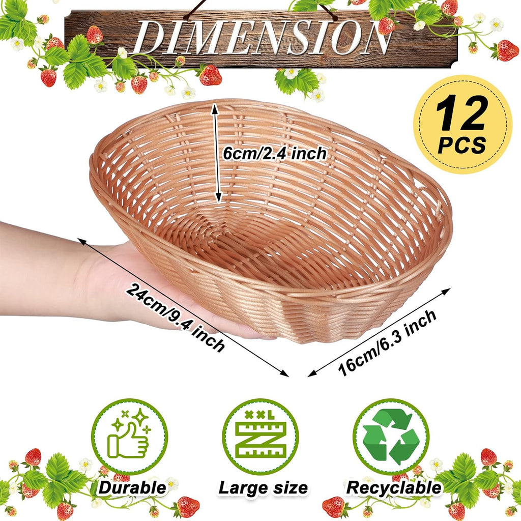 12 Pack Bread Basket Bulk 9.5 Inch Plastic Oval Basket
