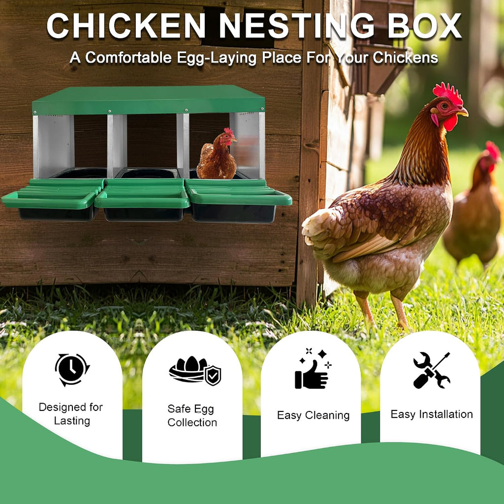 Chicken Nesting Box, 3 Compartments Chickens Egg Laying Nest Boxes for Hens Green