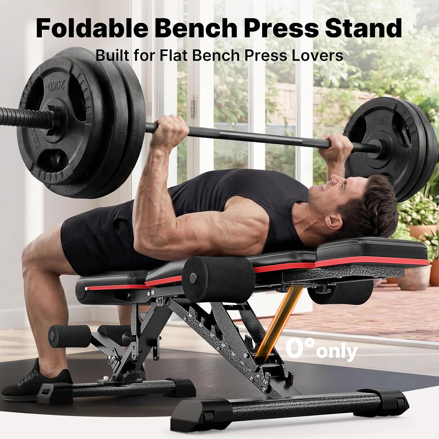 Adjustable Weight Bench with Bench Press Stand, Foldable Workout Bench with Extended Head/Elbow Pad(for Users up to 7')