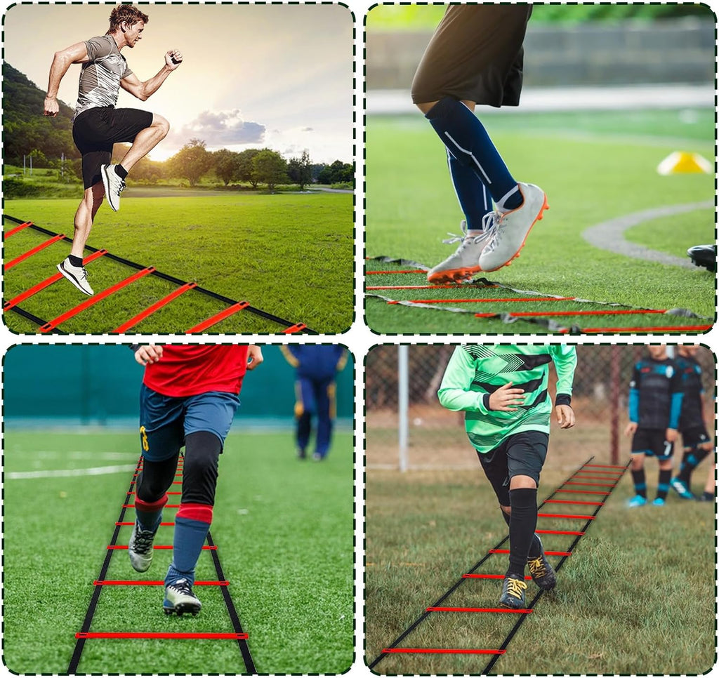 Professional Agility Ladder Speed Training Equipment Set-20ft Agility Ladder,12 Soccer Cones, 4 Agility Hurdles