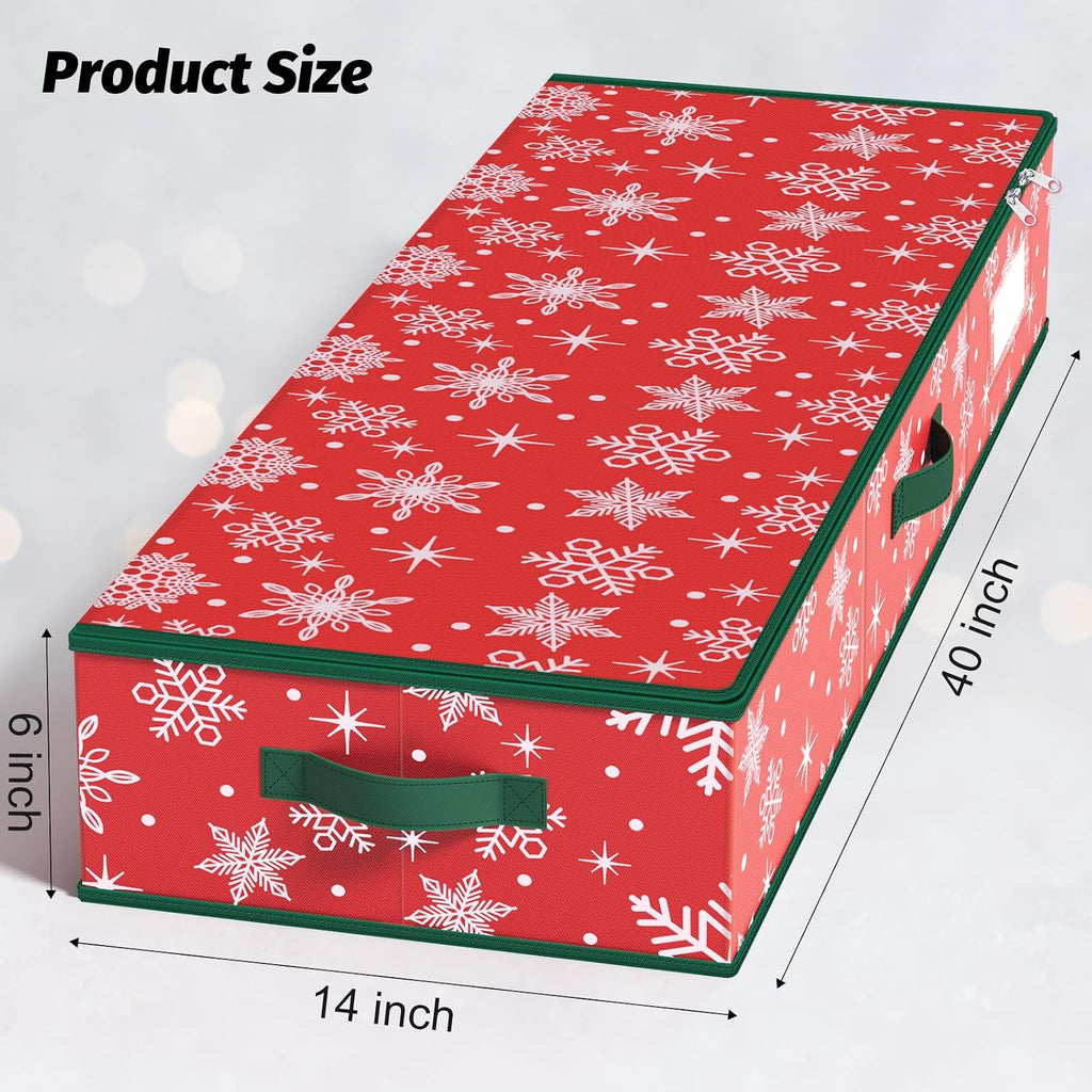 Christmas Gift Wrap Organizer Storage Box for Paper & Decor Snowflake Red | Nonwoven Fabric with Reinforced