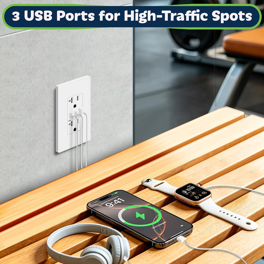 TOPGREENER 4.2A Dual Type C&A USB Wall Outlet, Charging Power Receptacle