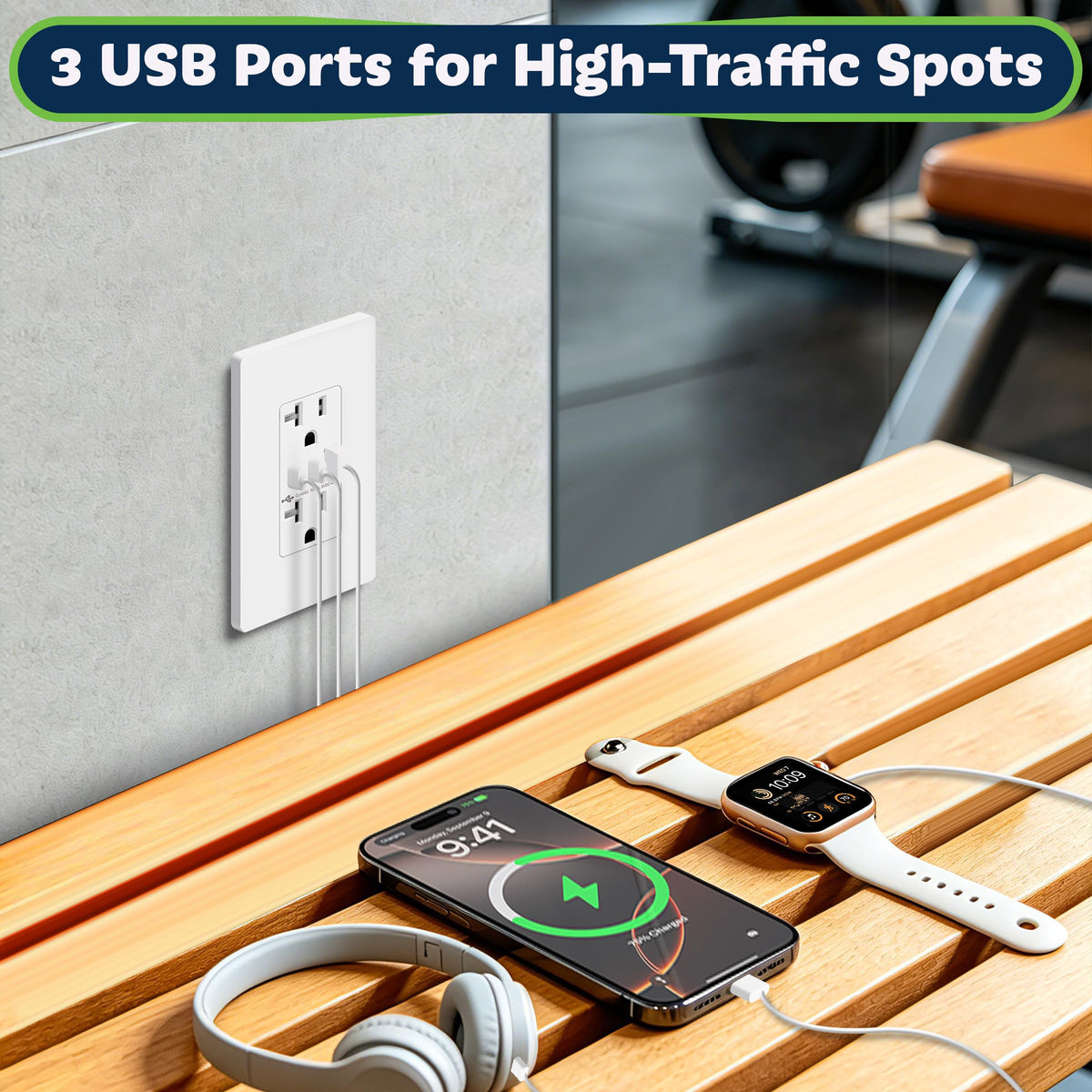 TOPGREENER 4.2A Dual Type C&A USB Wall Outlet, Charging Power Receptacle