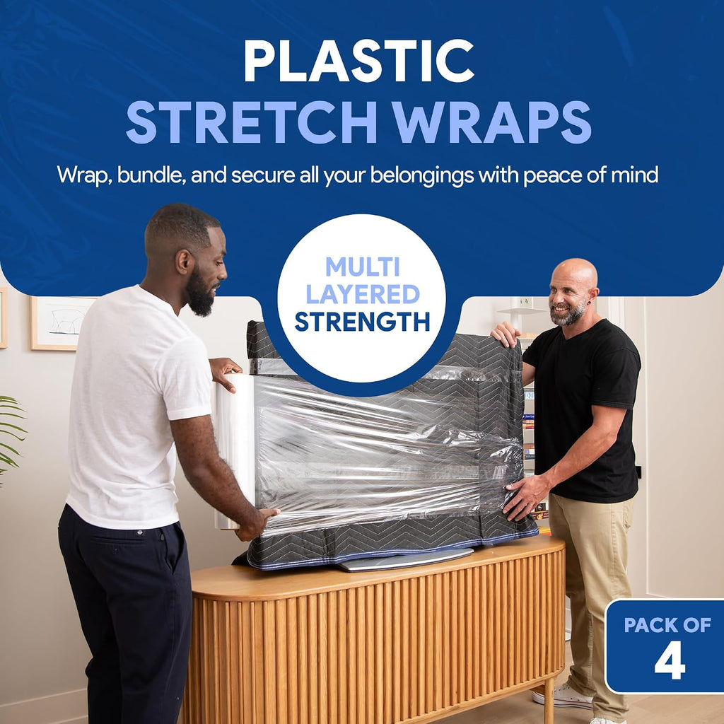 4 Pack of 18" Plastic Stretch Film Wrap 1200 feet Each 500% Stretch Ability