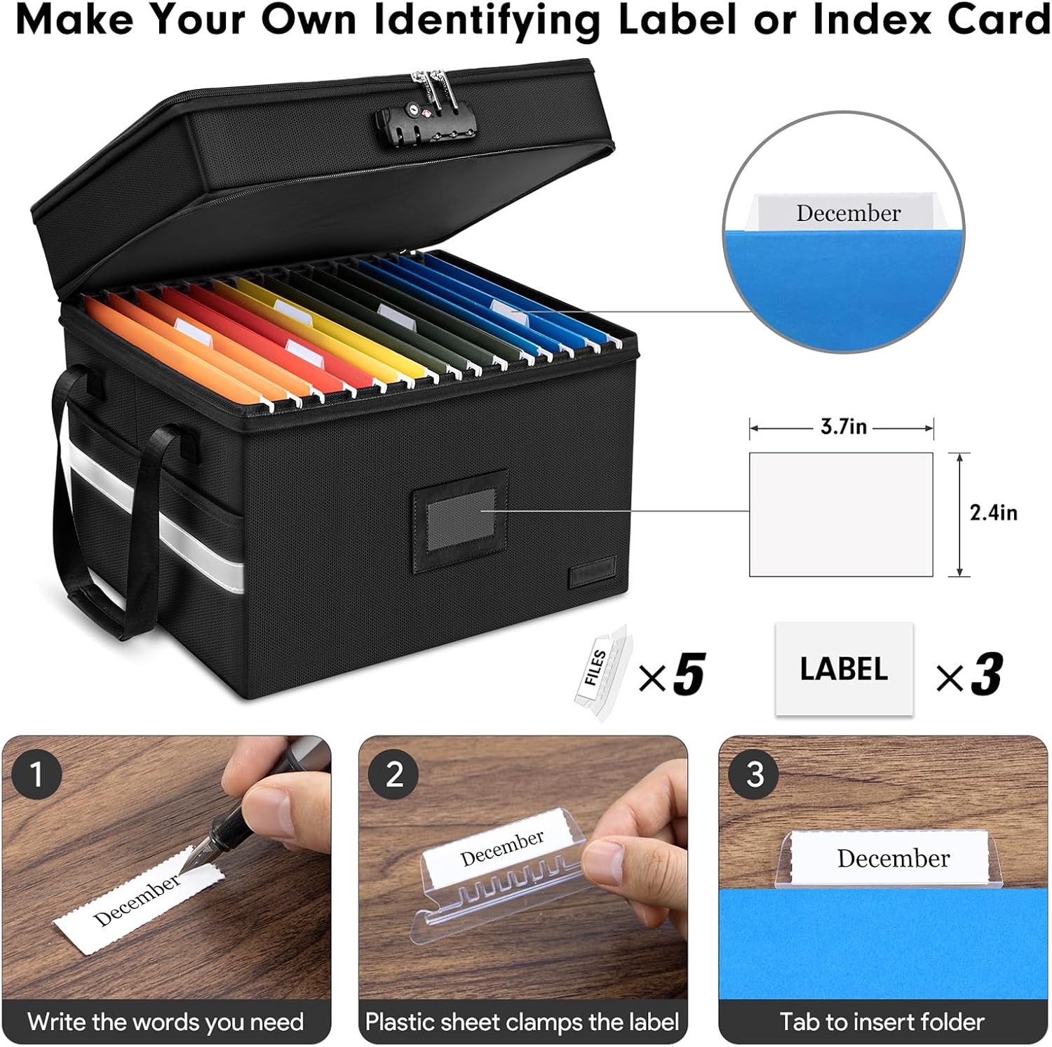 Fireproof File Organizer with Lock, 2 Layer Fireproof Document Box with 5 Tab Inserts, Portable Office File Cabinet