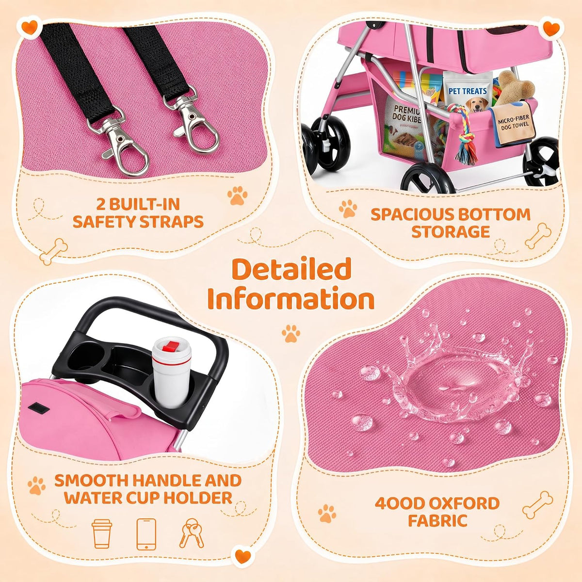 Foldable Pet Stroller, Cat/Dog Stroller with 4 Wheels
